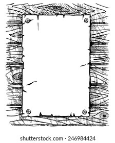 Vector  illustration of the old paper on wooden board. Stylized as engraving.
