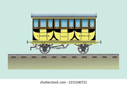 Vector Illustration Old Passenger Train Car