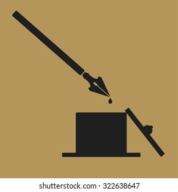 Vector illustration of old pen and inkwell.