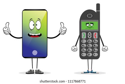 vector illustration of old phone and new smartphone 