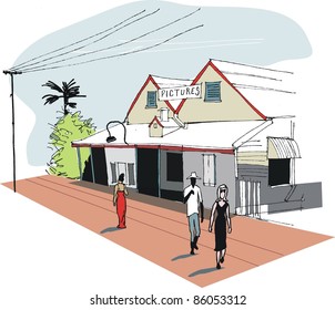Vector illustration of old picture theater, Broome Australia
