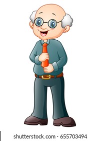 Vector illustration of Old professor in glasses standing