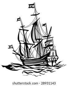 vector illustration of an old sailing boat