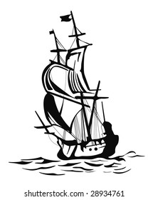 ilustración vectorial de un barco de vela antiguo