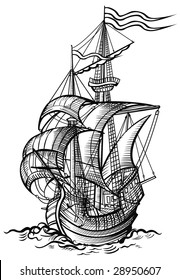 vector illustration of an old sailing boat