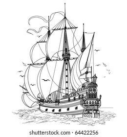 vector illustration of an old sailing boat