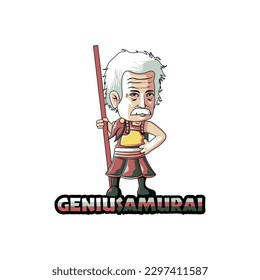 Vektorgrafik eines alten Samurai-Charakters, der ein Personal trägt. 