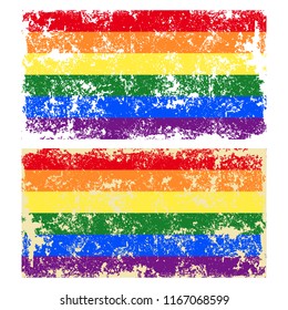 Vector illustration of old scratched LGBT flag isolated on white background