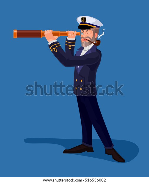 パイプを吸い スパイグラスを通して見ている古い海軍船長のベクターイラスト のベクター画像素材 ロイヤリティフリー