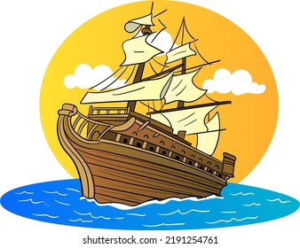 vector illustration of old ship at sea