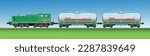 Vector illustration old shunting diesel locomotive with cargo tank wagons. Railway design