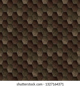 Vector illustration of old with spots of peeling paint on shingles, seamless coating for the decoration of the roof in a dark brown color for exterior home