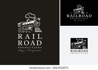 Vector illustration of Old Steam Engine Locomotive Train with Fog Smoke Vintage Classic logo design