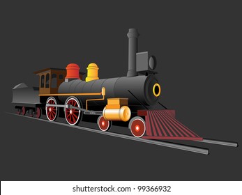 Vector illustration of old steam train, isolated on gray