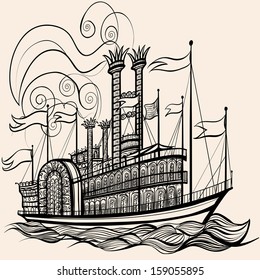 Vector Illustration Of An Old Steamboat