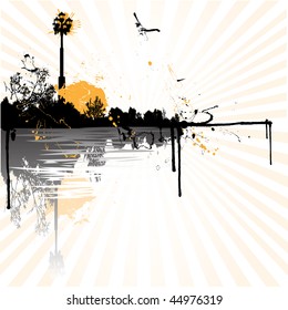 vector illustration with old strett lamp in the forest and reflection
