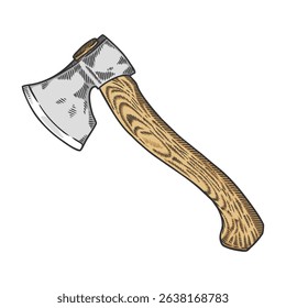 Vector Illustration of Old Style Hatchet with Wooden Handle