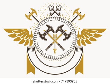 Ilustración vectorial de emblema heráldico de estilo antiguo hecho con armería