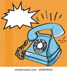 Vector illustration of an old style, retro phone ringing, in pop art style