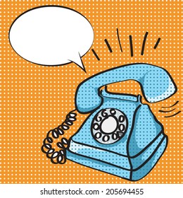 Vector Illustration Of An Old Style, Retro Phone Ringing, In Pop Art Style