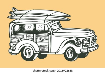 Vector illustration of old surfer car.