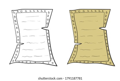 ilustración vectorial de papel de papiro texturado antiguo hoja de desplazamiento dibujado a mano o doodle aislado en eps blancos 10 fácil de modificar

