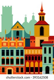 A vector illustration of old town.