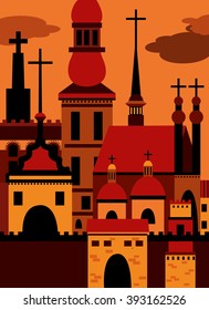 A vector illustration of old town.