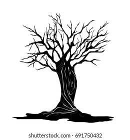 vector illustration of an old tree 
black and white, abstract