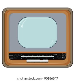 Vector illustration of an old TV set with wooden case