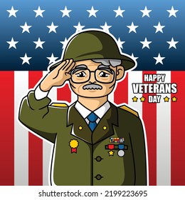 vector illustration of an old veteran with a respectful position