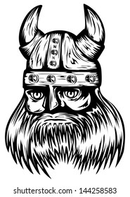 Vector illustration old viking in helmet with horns