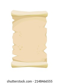 Vector illustration of old vintage paper, parchment, scroll papyrus, damaged paper blank in cartoon style isolated on white background.