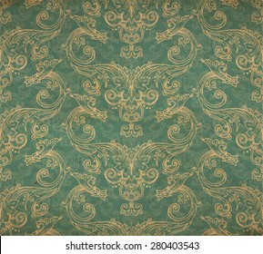 Vector Illustration Of Old Vintage Victorian Ornate Wallpaper - Old Paper Parchment With Spots And Faded Blue Background Ornament
