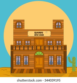 Vector illustration of an old western building - hotel