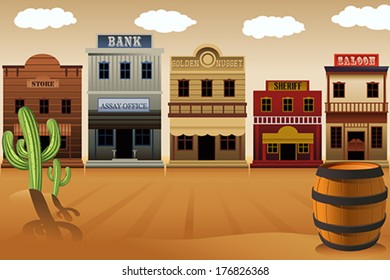 A vector illustration of old western town