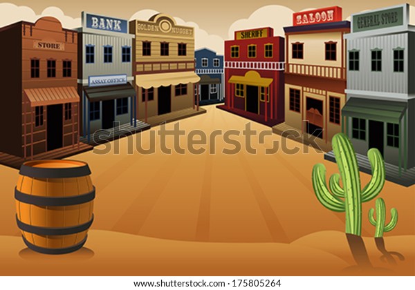 Vector Illustration Old Western Town Stock Vector (royalty Free) 175805264