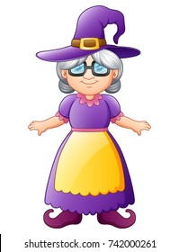 Vector illustration of Old witch cartoon