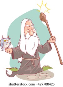  vector illustration of a old Wizard cartoon.