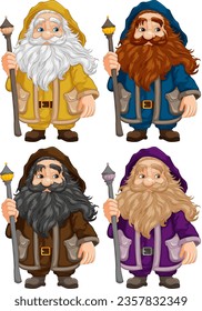 Vector illustration of an old wizard with a staff