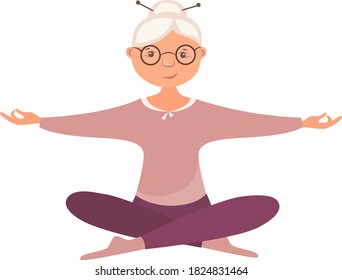 Vector illustration of an old woman in lotus position doing yoga