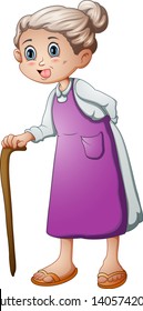 Vector illustration of Old woman with a walking stick