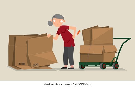 Vector illustration of an old woman working as waste picker in Hong Kong