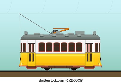 Vector illustration of the old yellow tram in Lisbon, Portugal. 