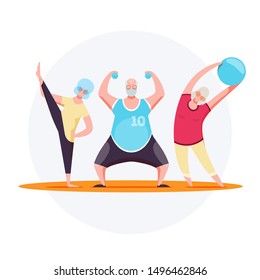 Vector illustration of the older men and women who do fitness