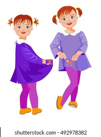 Vector Illustration. Older sister and younger sister.

