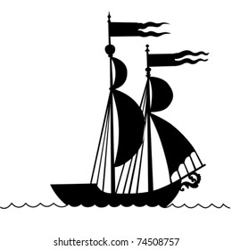 vector illustration of the old-time frigate on white background