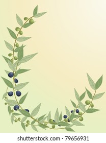 vector illustration of an olive branch border with leaves and black and green olives in eps 10 format