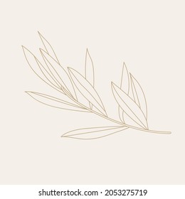 Vector illustration olive branch - simple linear style. Composition with olives