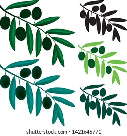 Vector illustration. Olive branch symbol in various tones of green and black.